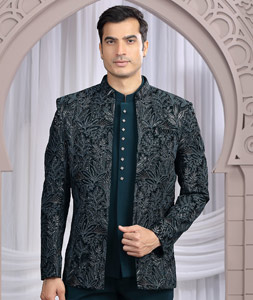 Teal Art Silk Jodhpuri Suit 319137