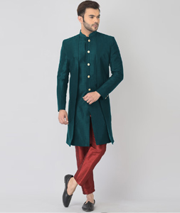 Teal Dupion Silk Indo Western Suit 279711