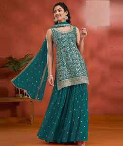 Teal Georgette Gharara Suit 318726
