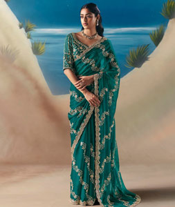 Teal Organza Saree With Blouse 318477