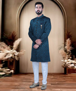 Teal Satin Achkan Style Sherwani 319680