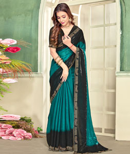 Teal Satin Silk Half N Half Saree 319836
