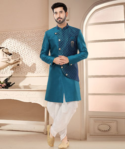 Teal Silk Dhoti Sherwani 285787