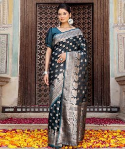 Teal Silk Saree With Blouse 318639