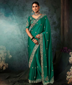 Teal Tissue Saree With Blouse 319757