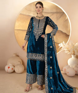 Teal Viscose Readymade Palazzo Suit 319119