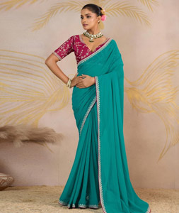 Turquoise Georgette Saree With Blouse 318463