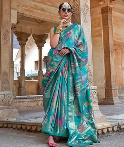 Turquoise Silk Saree With Blouse 318450