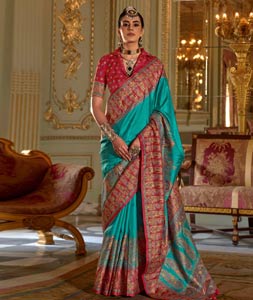 Turquoise Silk Saree With Blouse 319226
