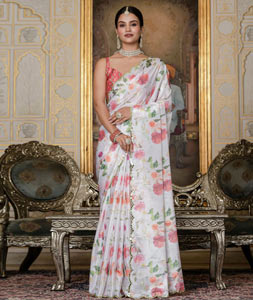 White Chinon Lehenga Saree 318179
