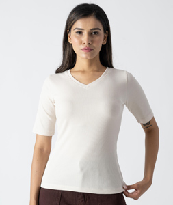 Off White Cotton V Neck T-Shirt 313271