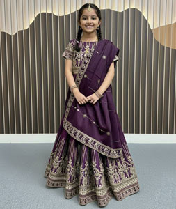 Wine Georgette Kids Lehenga Choli 320238