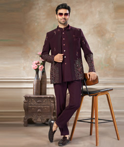 Wine Rayon Jodhpuri Suit 319069