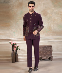 Wine Rayon Jodhpuri Suit 319074