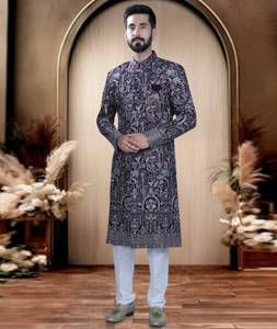 Wine Rayon Pakistani Sherwani 319662