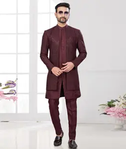 Wine Silk Indo Western Suit 295609