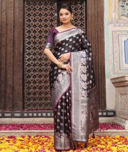 Wine Silk Saree With Blouse 318637