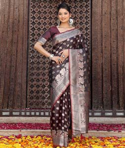 Wine Silk Saree With Blouse 318641