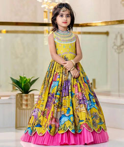 Yellow Chinon Readymade Kids Gown 317994
