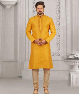 Yellow Dupion Silk Kurta Pajama 279696