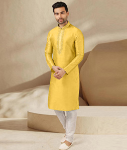 Yellow Dupion Silk Kurta Pajama 279705