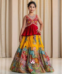 Yellow Faux Georgette Kids Lehenga Choli 319945