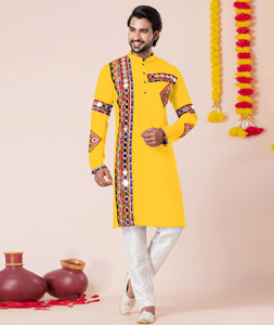 Yellow Rayon Navratri Kurta Pajama 315930