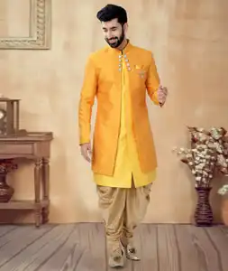 Yellow Silk Dhoti Sherwani 292414