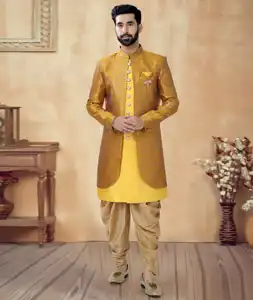 Yellow Silk Dhoti Sherwani 292416