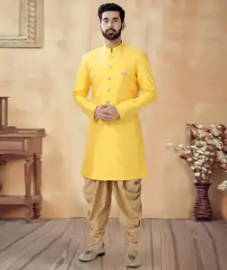 Yellow Silk Dhoti Sherwani 292418