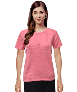 Pink Woolen Knitted Sweater Tops 214258