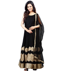 Black Faux Georgette Ankle Length Anarkali Suit 176419
